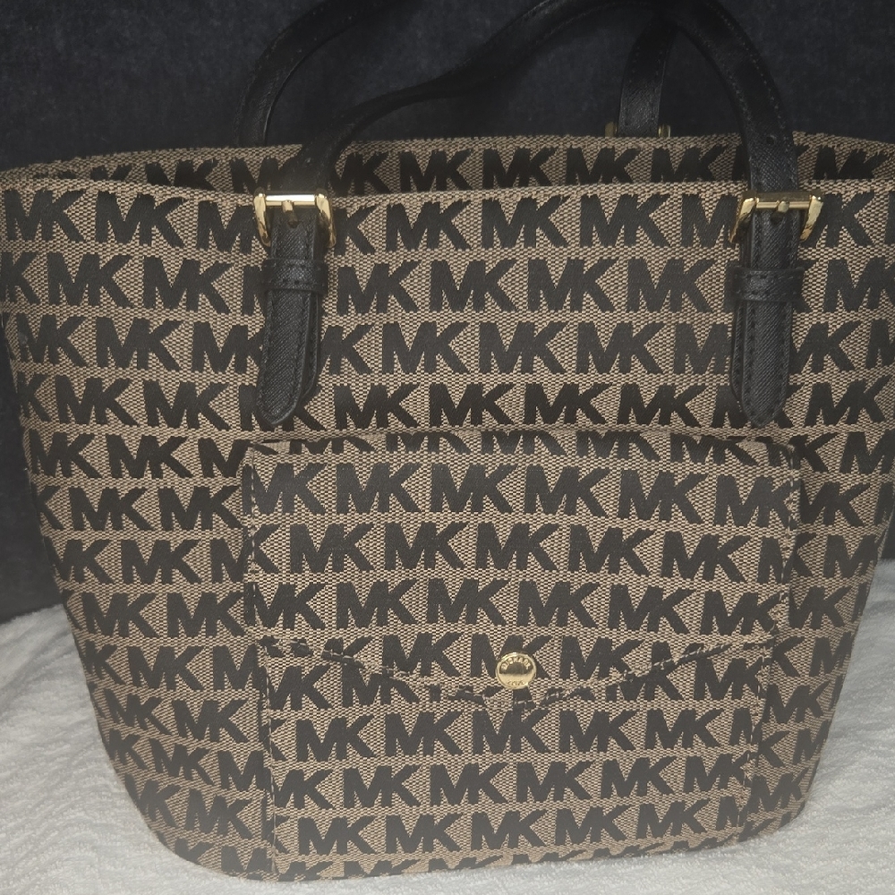 Michael Kors Black and Tan MK Logo Tote